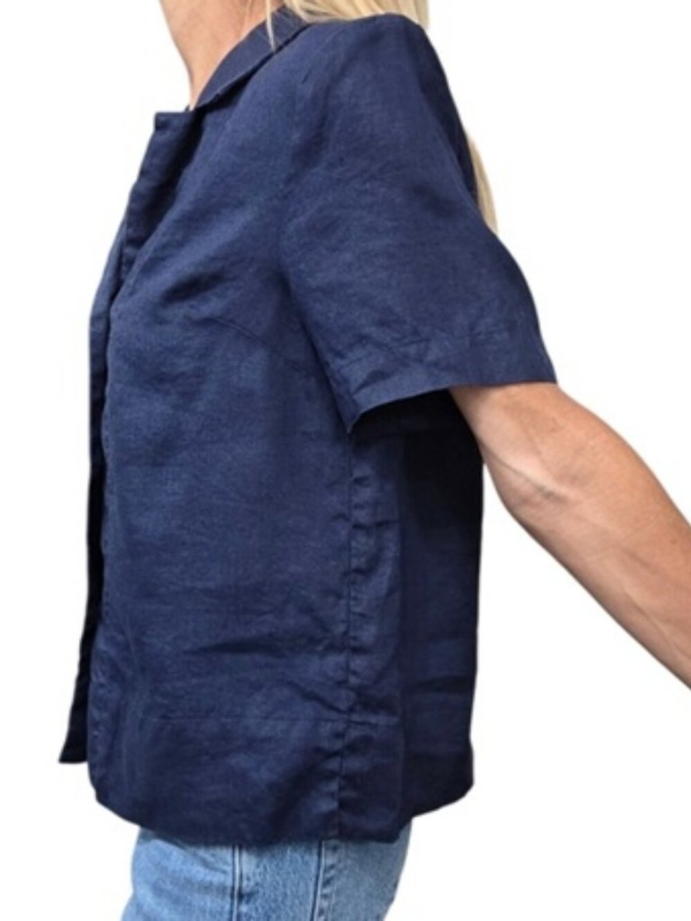 Quince 100% Linen Navy Camp Shirt Button Front Top S - Picture 5 of 9